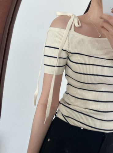 Korean ins summer off-shoulder strap design short-sleeved sweater