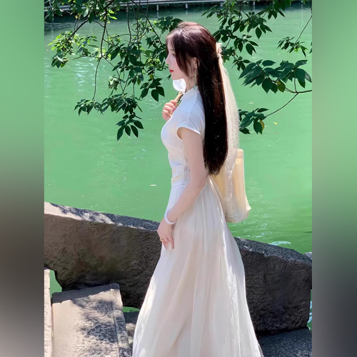 三标齐全~一整套新中式温婉风立领盘扣上衣超仙女连衣裙两件套装