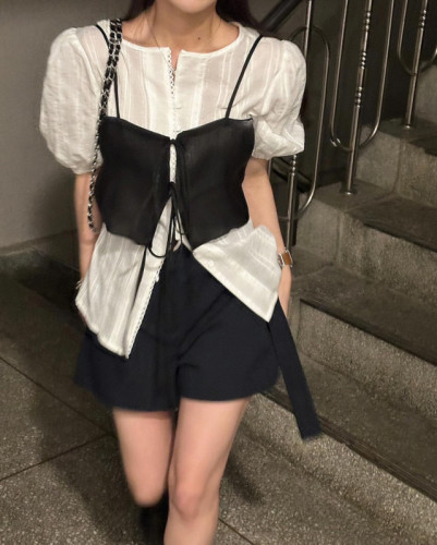 Korean chic summer simple strap design suit shorts women's casual shorts