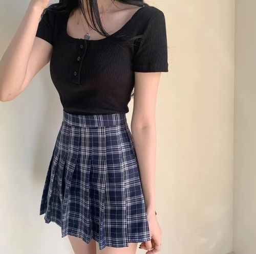 韩国chic夏季短袖螺纹T恤女纯欲性感辣妹修身显瘦上衣