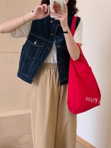 Summer new style retro Hong Kong style loose casual workwear vest with denim vest vest short coat for women