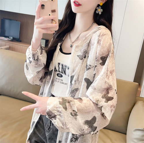 Actual shot of 2024 summer nano ice silk new gradient tie-dye hooded sun protection clothing for women