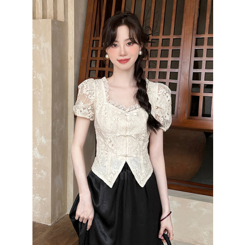 Real shot 2024 summer new style new Chinese style heavy industry embroidered tops short-sleeved solid chiffon shirts for women