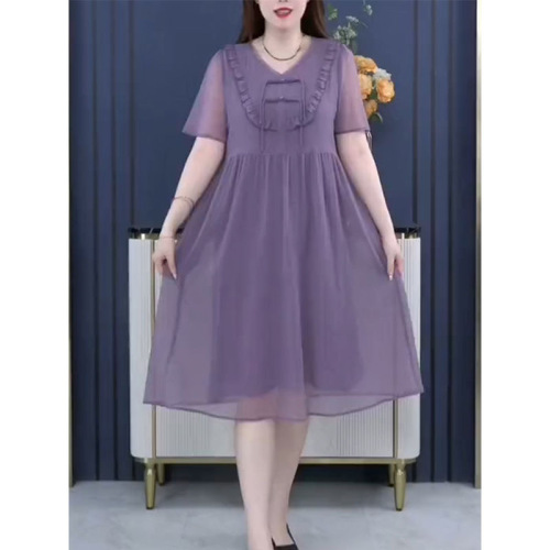 官图原版品质大码2024年夏季时尚气质裙子减龄紫色连衣裙子