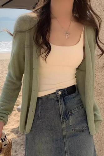 Red cardigan knitted women's 2024 new spring and autumn small waistcoat sun protection blouse thin outer shawl jacket top