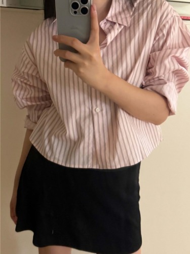 Korean ins striped short long sleeve shirt