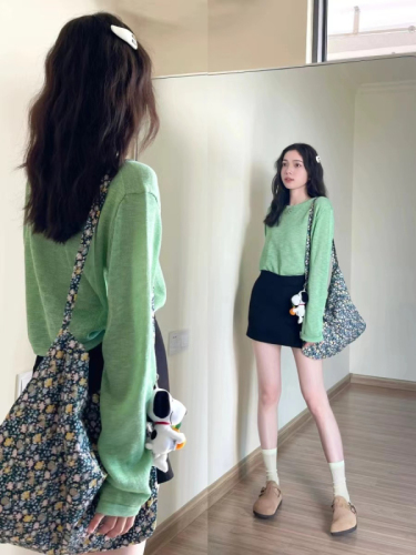 Sun protection clothing emerald green lazy style sun protection clothing long-sleeved spring and summer coat blouse women's short top
