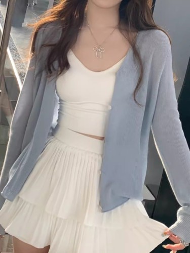 Red cardigan knitted women's 2024 new spring and autumn small waistcoat sun protection blouse thin outer shawl jacket top