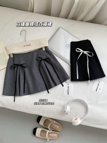 KAKAMEE bow high-waisted age-reducing skirt 2024 summer new Korean hot girl anti-exposure skirt