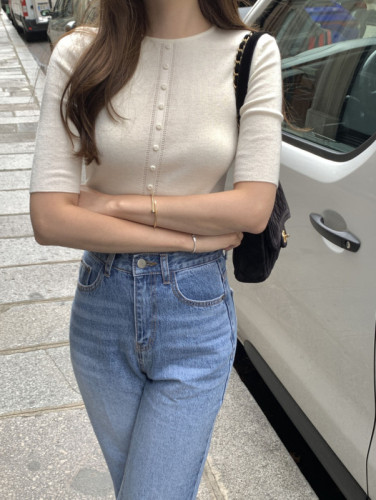 Size update summer ins mini mid-sleeve button sweater