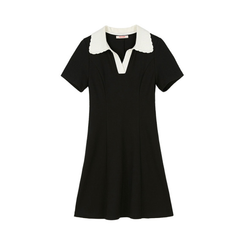 赫本风法式连衣裙子女夏季2024年新款polo短袖小个子高级感小黑裙