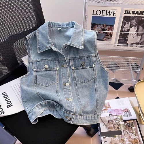 Recommended for personal use ~ American retro short denim vest for women sleeveless vest jacket top with vest