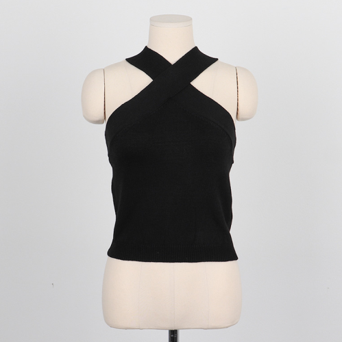 Korean ins summer hot girl style halter neck design, slim fit, knitted sweater, vest suspender