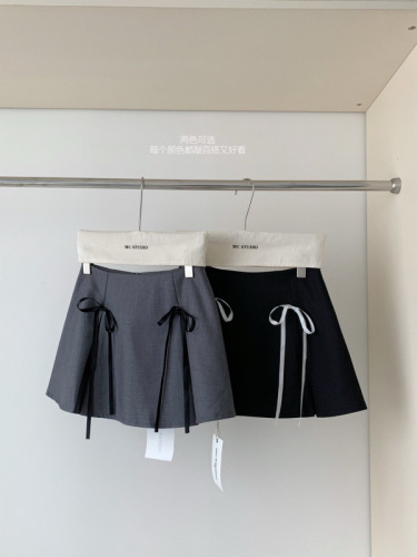 KAKAMEE bow high-waisted age-reducing skirt 2024 summer new Korean hot girl anti-exposure skirt