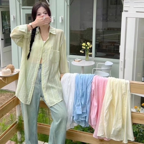 Korean style summer striped sequin shirt loose Harajuku style design casual sun protection jacket women's shirt trendy