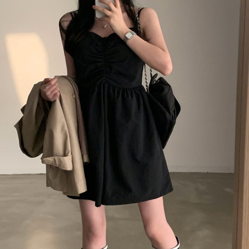 Korean ins summer temperament pleated suspender skirt dress