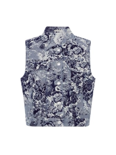 MEIYANG Floral Vest Denim Embroidery Jacquard | Artistic ~ Embossed Short Vest