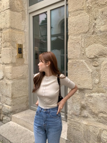 Size update summer ins mini mid-sleeve button sweater