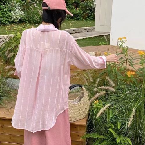 Free Korean summer striped sequined shirt, loose Harajuku style design, casual sun protection jacket, women's shirt, trendy