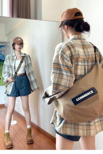 Non-shooted Hong Kong-style retro fresh and light summer sunscreen long-sleeve checkered shirt loose checkered coat trendy