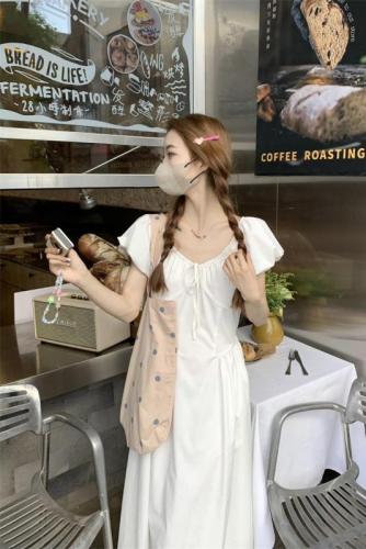 实拍 2024春季法式泡泡袖v领连衣裙设计感显瘦仙女裙