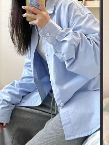 Non-shoot Spring and Summer Sunscreen Blue Shirt Loose Jacket Blouse Design Long-Sleeve French Chic Top