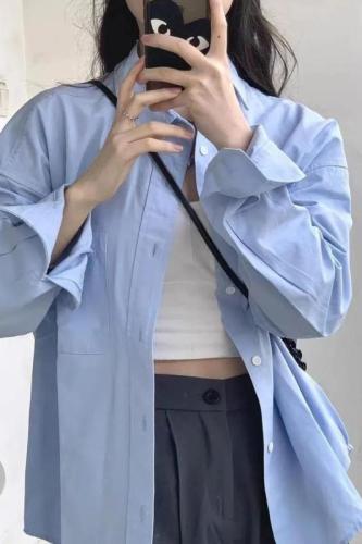 Non-shoot Spring and Summer Sunscreen Blue Shirt Loose Jacket Blouse Design Long-Sleeve French Chic Top