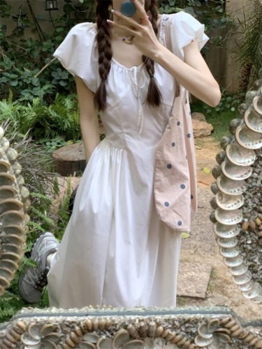 实拍 2024春季法式泡泡袖v领连衣裙设计感显瘦仙女裙
