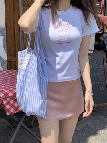 实拍~韩系鬼马少女可爱趣味卡通印花正肩短袖T恤
