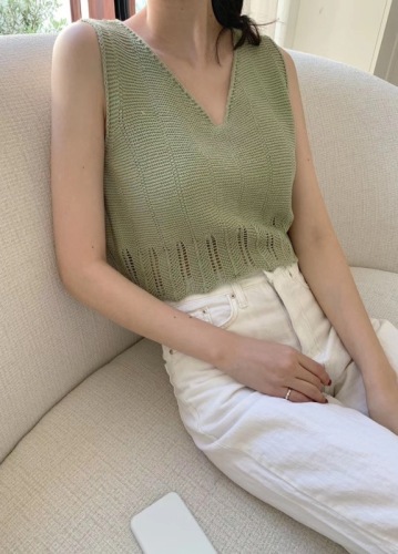 夏季新款V领宽松显瘦韩版chic无袖针织背心女薄款上衣