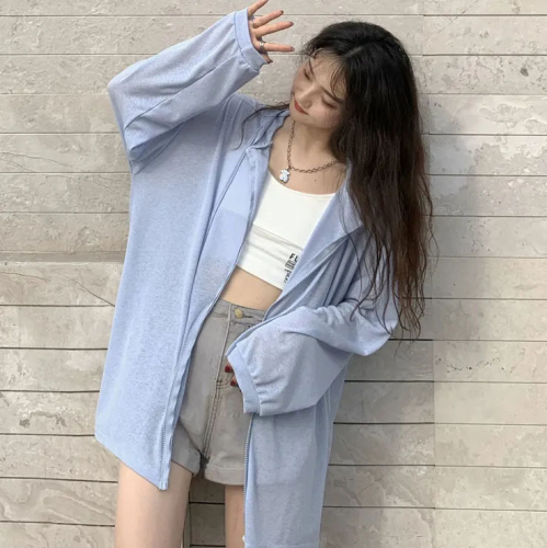 Sun protection clothing 2024 summer new hooded cardigan women's thin loose zipper top