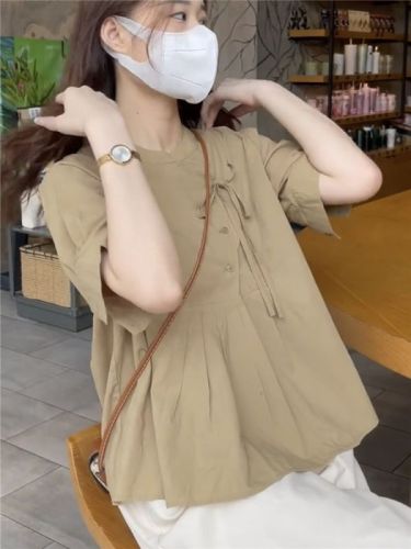 新中式国风上衣女夏季新款设计感小众洋气时尚泡泡袖别致圆领衬衫