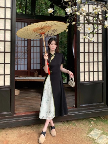 实拍  大码胖mm江南高级感时尚夏季设计精致新中式旗袍连衣裙