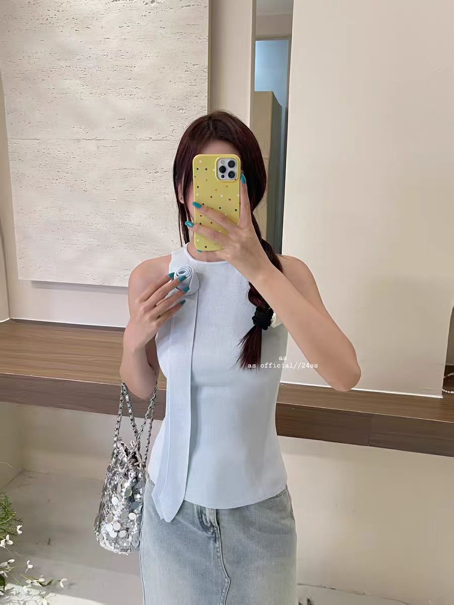 AS OFFICIAL博薦夏季設計感立體百搭玫瑰花小衫女洋氣背心