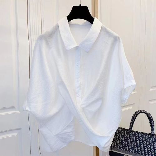 Trendy brand short-sleeved shirt for women, summer chic small shirt, mm design niche French thin top shirt