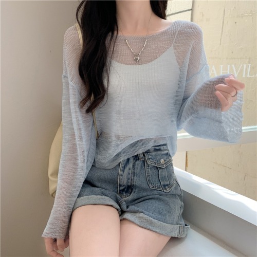 Tmall quality sun protection clothing for women summer thin 2024 new versatile hollow breathable knitted blouse top