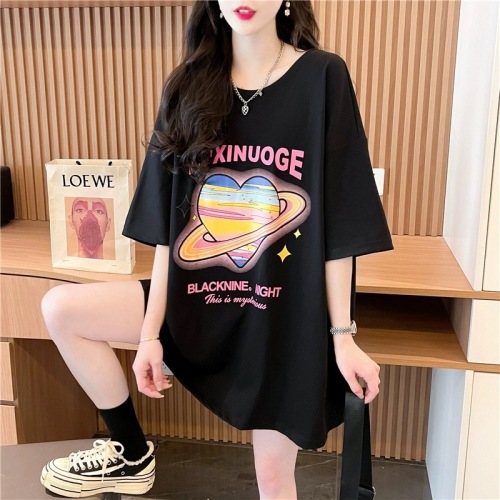 3690# Official picture quality/pure cotton/mid-length heavy industry loose backless bow design T-shirt