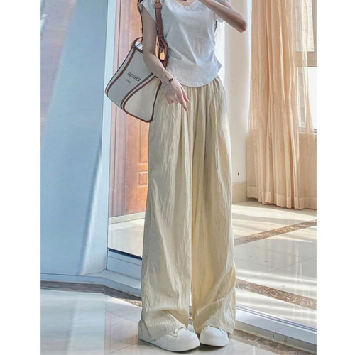 Yamamoto pants with pockets, wide-leg pants for women, summer thin high-waist drape casual loose straight pants