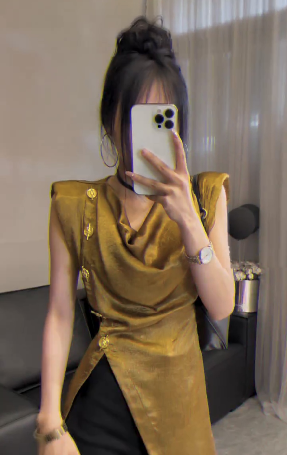 歐貨設計師款氣質無袖金扣豹紋背心女2024夏季新款褶皺顯瘦上衣潮