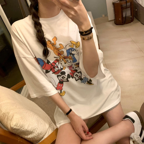 Original versatile cartoon animal print loose casual T-shirt