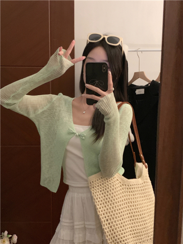Real shot of gentle small waistcoat cardigan for women with shawl summer ice silk sun protection shirt short top