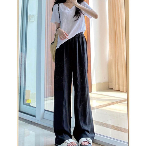 Yamamoto pants with pockets, wide-leg pants for women, summer thin high-waist drape casual loose straight pants