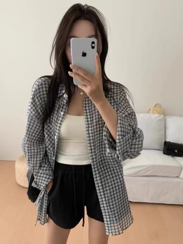 liyunzhen Li Yunzhen Thin Plaid Sun Protection Jacket Women's 2024 Summer Korean Style Loose Slim Top