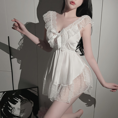 Spring and summer sexy pajamas for women, ice silk suspender nightgown, lace beautiful back, low-cut Internet celebrity pure lust style home wear