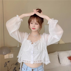 白色雪紡外搭小開衫夏季女裝新款薄款罩衫配吊帶裙的外套披肩上衣