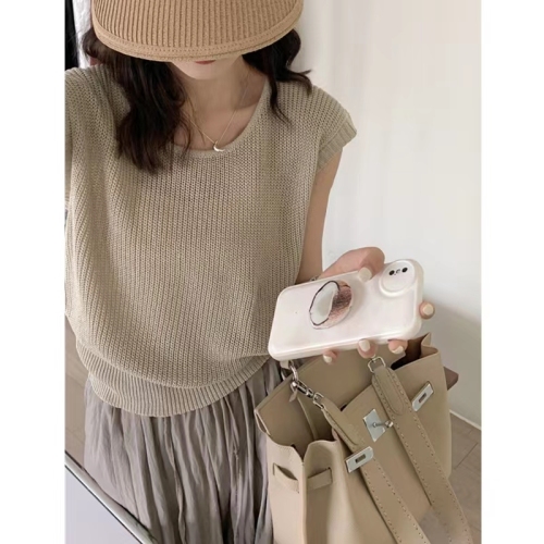 THE LEMON Lemon Green Tea Retro Contrast Color Striped Sweater Women's Summer New Pullover Round Neck Top