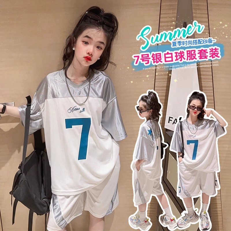 運動套裝夏裝女大童籃球服薄款女童夏季短袖速干服兒童洋氣兩件套