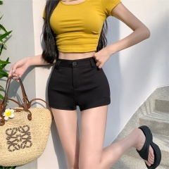 Real shot of casual pants for women in summer, slim and versatile pants for hot girls, slim A-line hot pants and super shorts