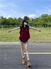 High-quality pure cotton 220gsm 19-count combed close-printed loose-fitting large-size sleeveless vest for women