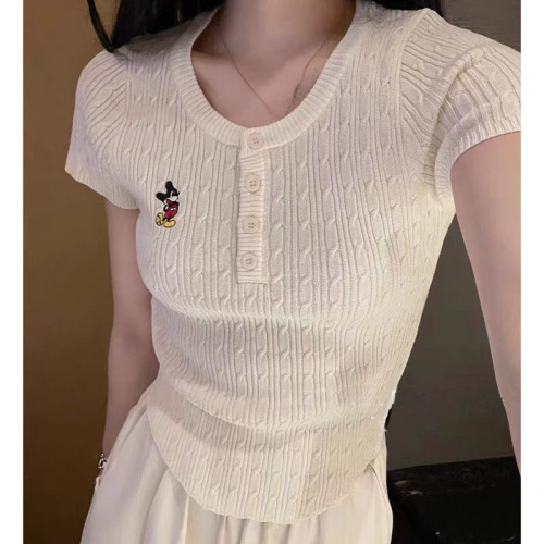 2024 spring new design niche hollow knitted bottoming shirt women's slim and versatile long-sleeved top